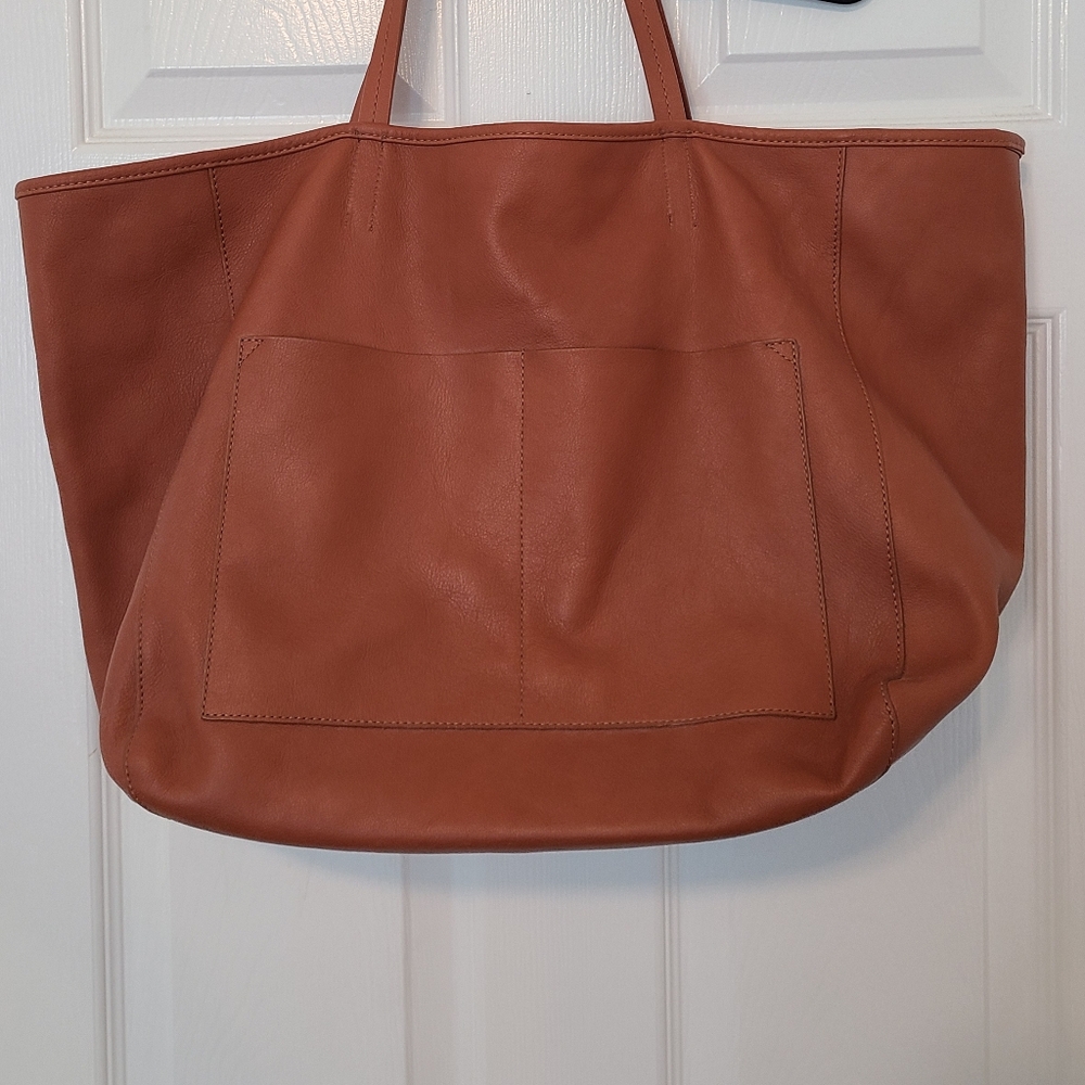 Elegant Tan Leather Tote Bag Sezane Gabin bag